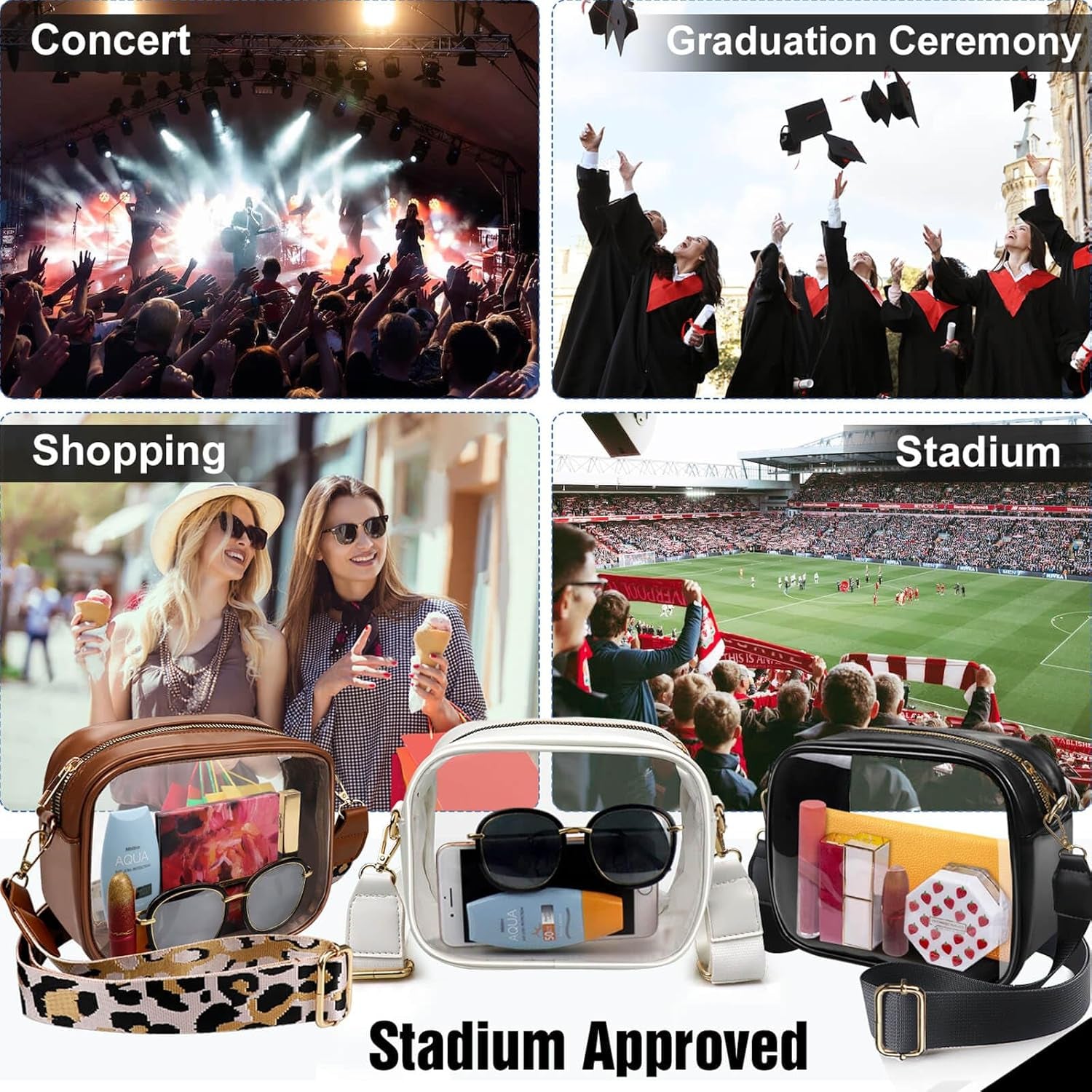 Clear Purse for Women, Clear Bag Stadium Approved, Transparent Crossbody Bag
