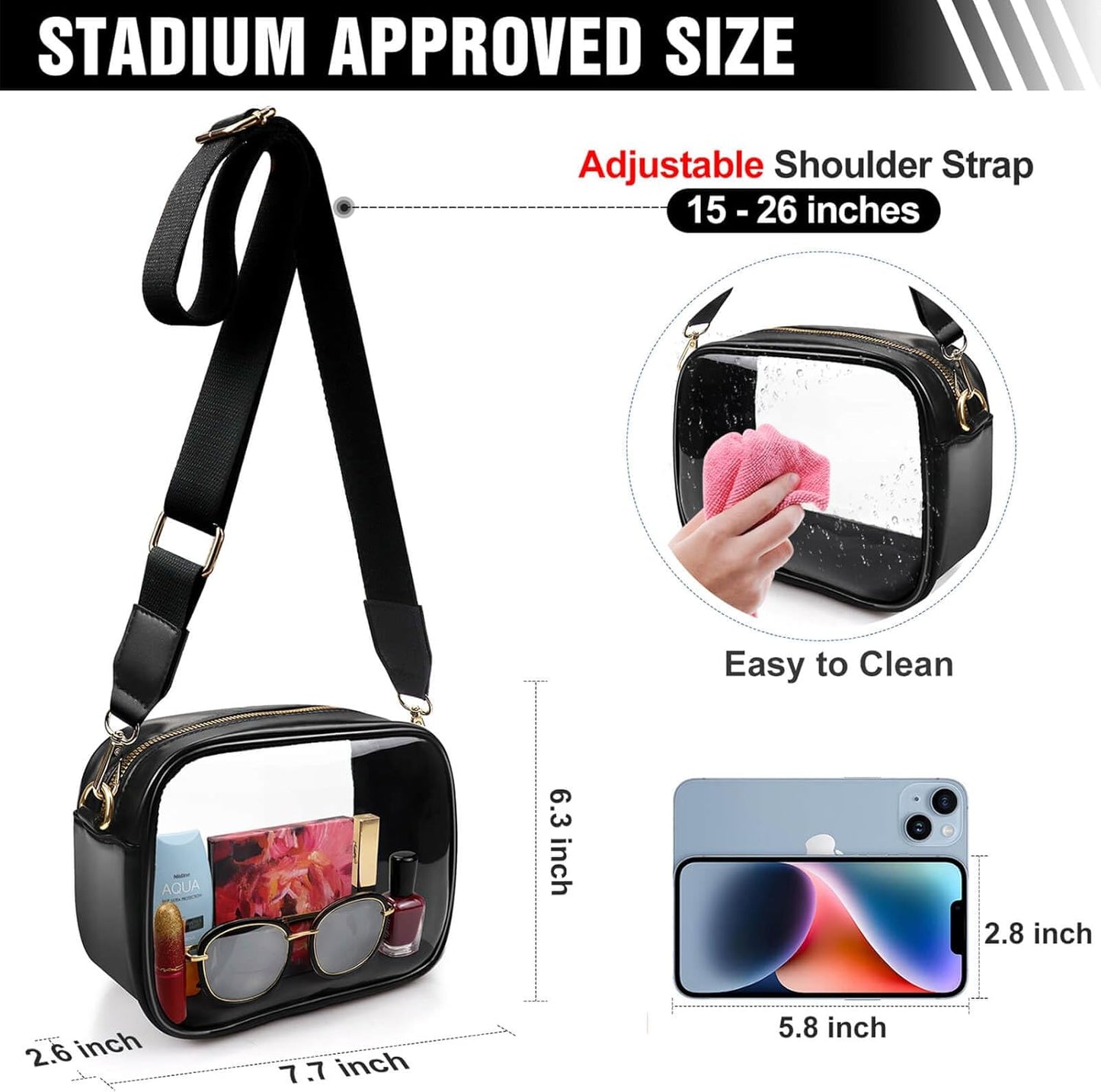 Clear Purse for Women, Clear Bag Stadium Approved, Transparent Crossbody Bag
